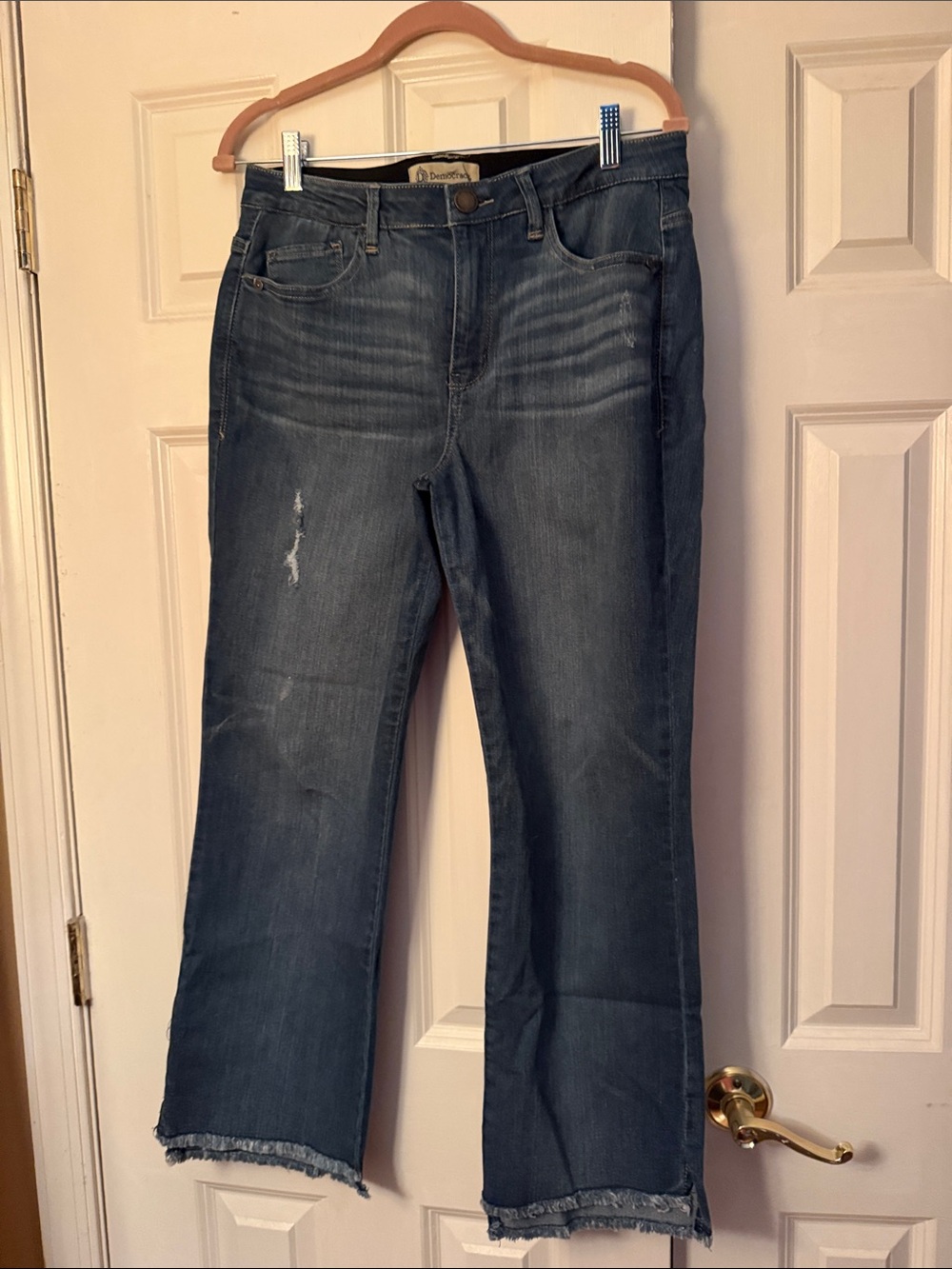 Democracy Dark Blue Cropped Jeans with Frayed Hem